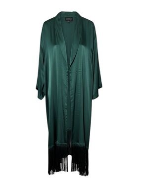 Eloquii Satin Duster With Fringe Detail Emerald Green Size 18